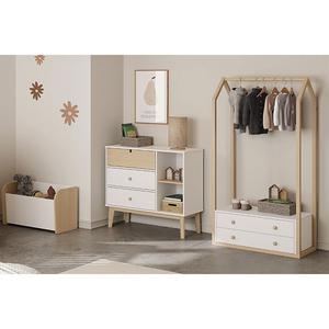 KAINA - Pack Commode 3 Tiroirs + Penderie 2 Tiroirs Coloris Blanc et Naturel