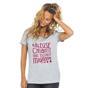 T-shirt Femme - Râleuse, Chiante, Mais Tellement Mignonne - Gris Chiné - Taille XL