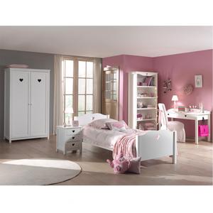 MILADY - Lit 90x200cm avec Sommier + Chevet + Armoire 2P + Pack Bureau