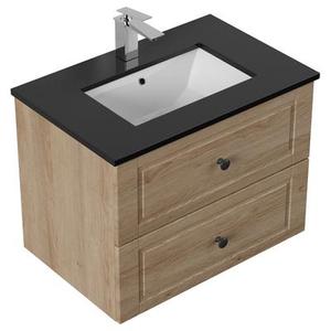 Meuble de salle de bain Ely 70 Cottage quartz noir meuble bas chêne clair