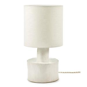 CATHERINE-Lampe à poser céramique et lin H47cm Blanc
