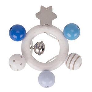 Hochet Anneau de bois Grelot & Etoile Heimess Bleu Gris Blanc -