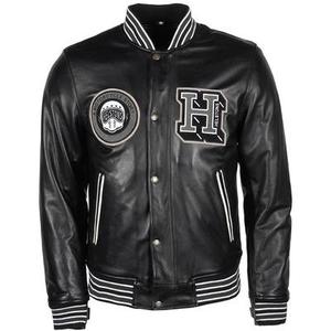 Helstons College Veste en cuir de moto, noir, taille L