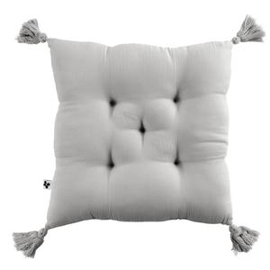 OUREA - Coussin Capitonné 40x40cm avec Pompons Gaze de Coton Nuage