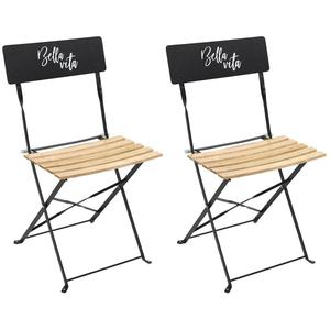 MALAM - Lot de 2 Chaises Pliantes Noires Motif Bella Vita