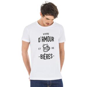 T-shirt Homme - Vivre D'amour Et De Bières - Blanc - Taille S