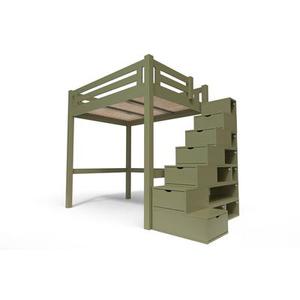 Lit Mezzanine adulte bois + escalier cube hauteur réglable Alpage 120x200 Taupe