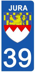 2 stickers pour plaque d'immatriculation Auto, 39 blason du Jura