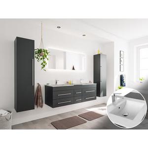 Ensemble meuble de SDB Akis XL 4 pièce incl. miroir LED en noir satiné