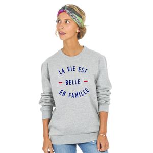 Sweat Femme - La Vie Est Belle En Famille - Gris Chiné - Taille M