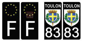 Set de 4 stickers NOIR pour plaque d'immatriculation, 83 TOULON