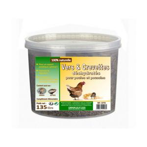 Vers de farine et crevettes séchées pour poules et poussins seau 135 g