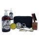 Trousse barbier, kit soin barbe Lordson : shampoing, huile, baume, ciseaux gentleman, brosse à barbe...