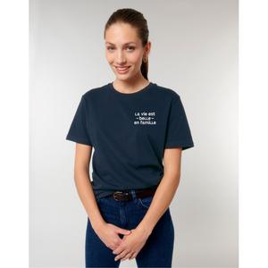 T-shirt Femme - La Vie Est Belle En Famille Coeur - Navy - Taille M