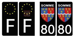 Set de 4 stickers NOIR pour plaque d'immatriculation, 80 Somme