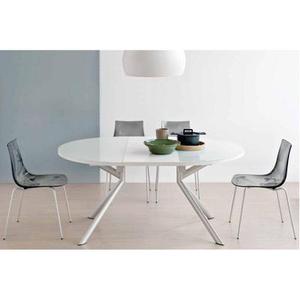 Table de repas extensible ronde TULIPE QUATTRO 120cm en verre sérigraphié blanc
