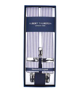 Albert Thurston - Bretelles Sutting 3 Clip à rayures bleu et blanche - Bleu