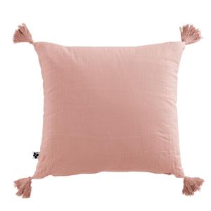 OUREA - Coussin Déhoussable 40x40cm avec Pompons Gaze de Coton Rose Pêche