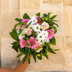 Bouquet Adèle - Roses, germinis, alstromérias - Le Jardin des Fleurs