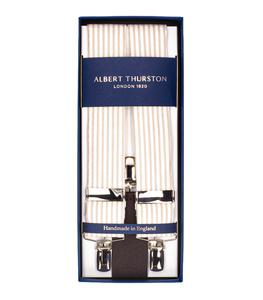 Albert Thurston - Bretelles Sutting 3 Clip à rayures beige et blanche - Beige