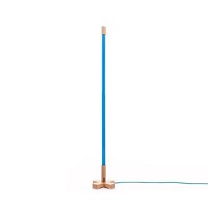 LINEA-Lampadaire Néon LED avec base bois H140cm Bleu