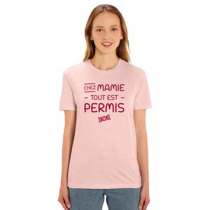 T-shirt Femme - Chez Mamie Tout Est Permis - Rose Chiné - Taille L