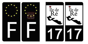 Set de 4 stickers NOIR pour plaque d'immatriculation, 17 ILE DE RÉ