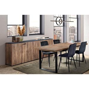GLESS - Ensemble Séjour Buffet et Table 200cm Aspect Bois Finition Denver Piètement U Métal Noir