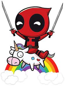 Sticker DEADPOOL et LA LICORNE H.15 cm