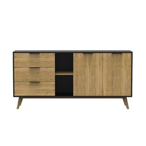 VIKOV - Buffet 165cm 2 Portes 3 Tiroirs Scandinave en Pin Massif Ciré