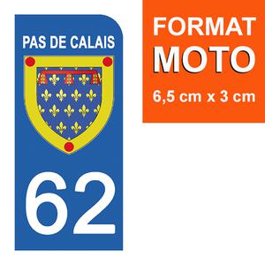 1 sticker pour plaque d'immatriculation MOTO , 62 PAS DE CALAIS