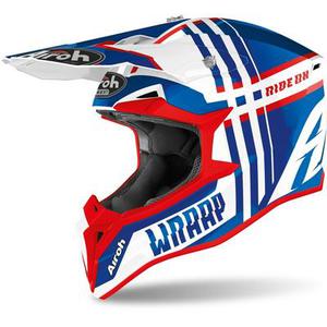 Airoh Wraap Broken Casque de motocross pour jeunes, rouge-bleu, taille 2XS