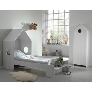 HAVRE - Pack Lit Cabane 90x200cm + Armoire Blanche