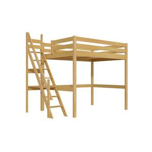 Lit mezzanine bois 140x200 Sylvia avec escalier de meunier - Miel