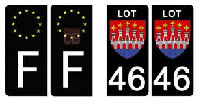 Set de 4 stickers NOIR pour plaque d'immatriculation, 46 LOT