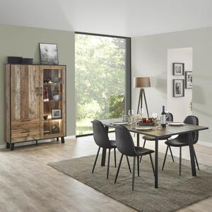 KARMINA - Ensemble Table + Vitrine 2 Portes Aspect Bois et Métal