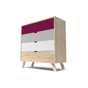 Commode Scandinave en bois massif Viking Prune, Gris souris, Blanc