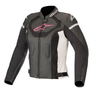 Blouson cuir femme Alpinestars Stella Jaws V3 noir/blanc/fuschia- 50