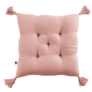 OUREA - Coussin Capitonné 40x40cm avec Pompons Gaze de Coton Rose Pêche