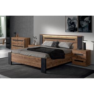 CANDAS - Chambre 140x190cm + Chevets + Commode Effet Bois
