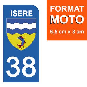 1 sticker pour plaque d'immatriculation MOTO , 38 ISERE