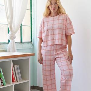 Pyjama Long Gaufré Coton BIO - Carreau Orange