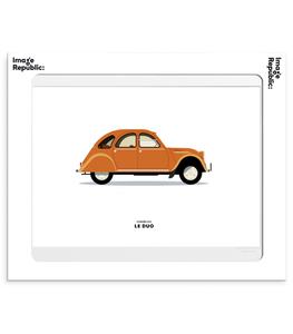 Image Republic - Affiche Le Duo Voiture Citroën 2CV Orange 30 x 40 cm - Blanc