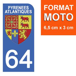 1 sticker pour plaque d'immatriculation MOTO, 64 PYRENEES ATLANTIQUES