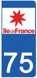 2 stickers pour plaque d'immatriculation Auto, 75 PARIS