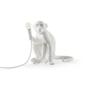 MONKEY-Lampe à poser Singe assis avec abat-jour H32cm Blanc
