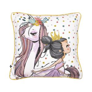 PHILIAS - Coussin Déhoussable 40x40cm Coton Motif Licorne