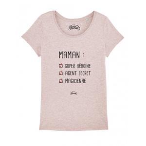 T-shirt Femme - Maman Super Heroine - Rose Chiné - Taille L