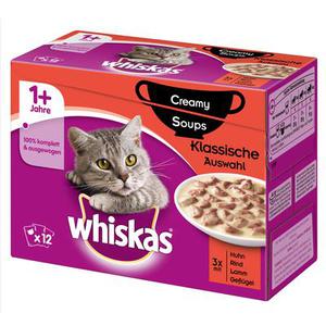 12x85g Whiskas 1+ Creamy Soup bœuf, agneau, poulet, dinde - Nourriture pour Chat