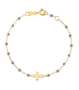 Gigi Clozeau - Bracelet Croix or jaune et perles de résine - Gris